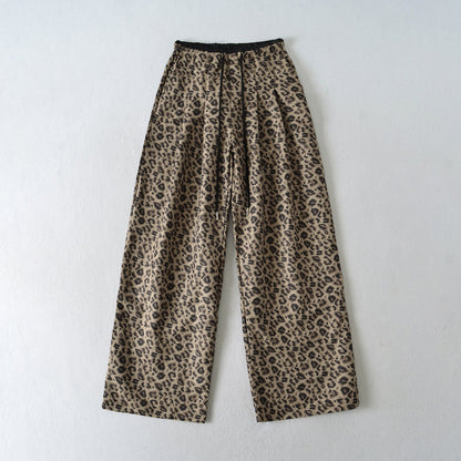 Retro color blocked loose straight leg wide leg pants with leopard print casual pants